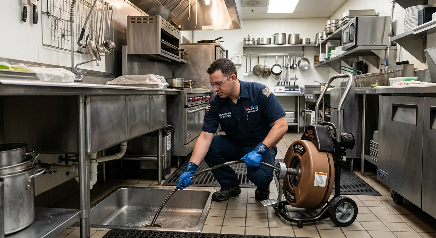 Commercial drain cleaning service in a restaurant kitchen in Maplewood