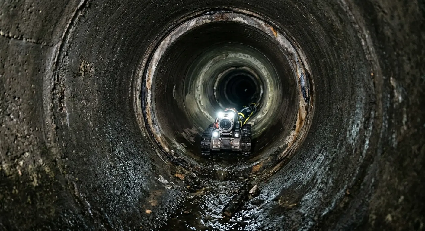 Robotic sewer camera inspecting pipe interior for Sewer Line Cleaning in Maplewood